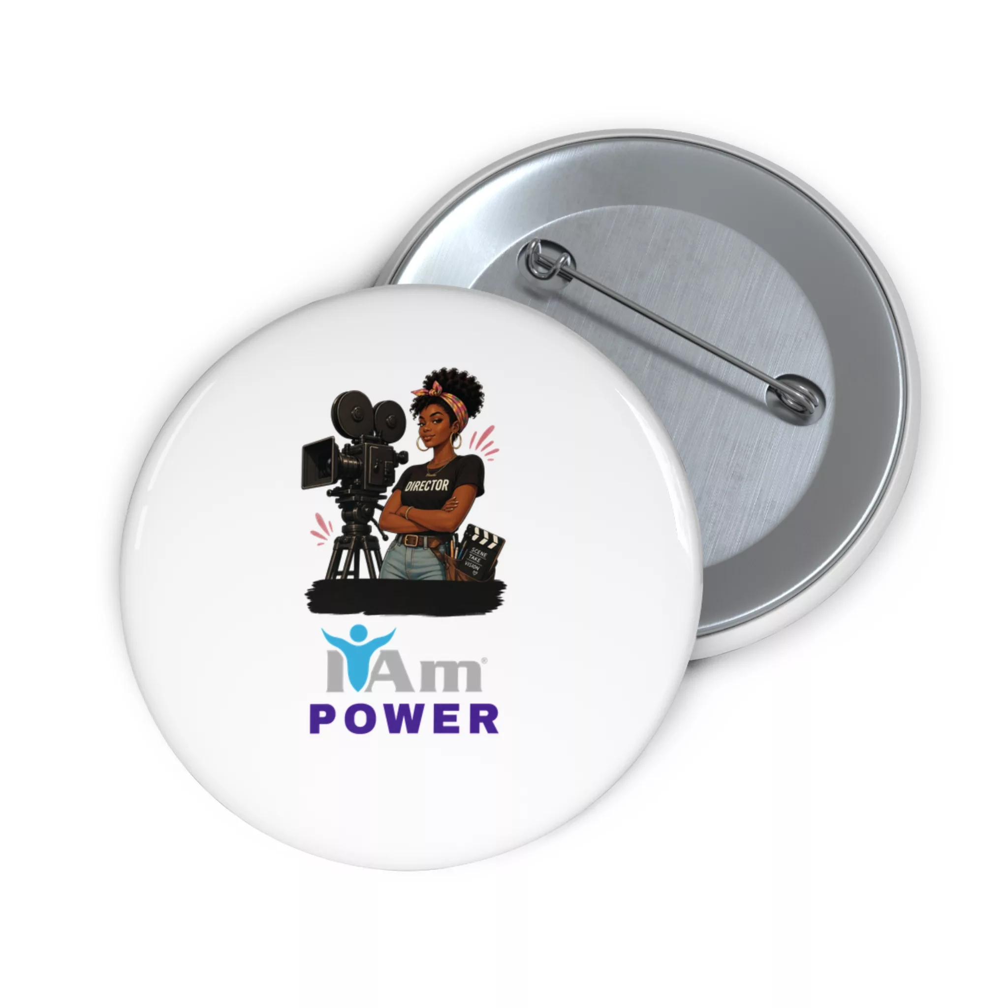 17120348578920302639_2048.webp Empowerment badge with filmmaker illustration and 'I Am Power' text.