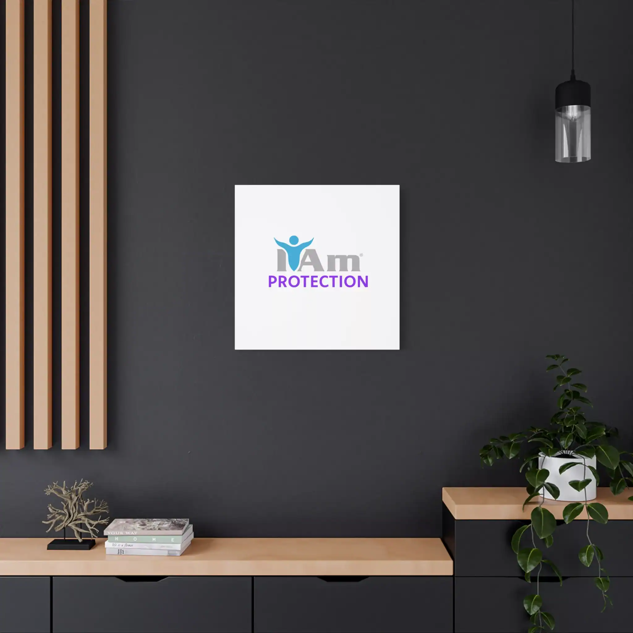17135627898928476013_2048.webp Inspirational wall art with 'I Am Protection' message on a dark wall.