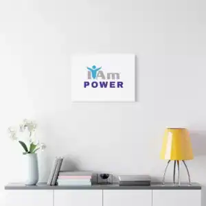 Inspirational wall art with the word 'Power' and a figure with raised arms.