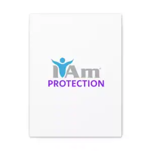Inspirational wall art with 'I Am Protection' message and figure icon.