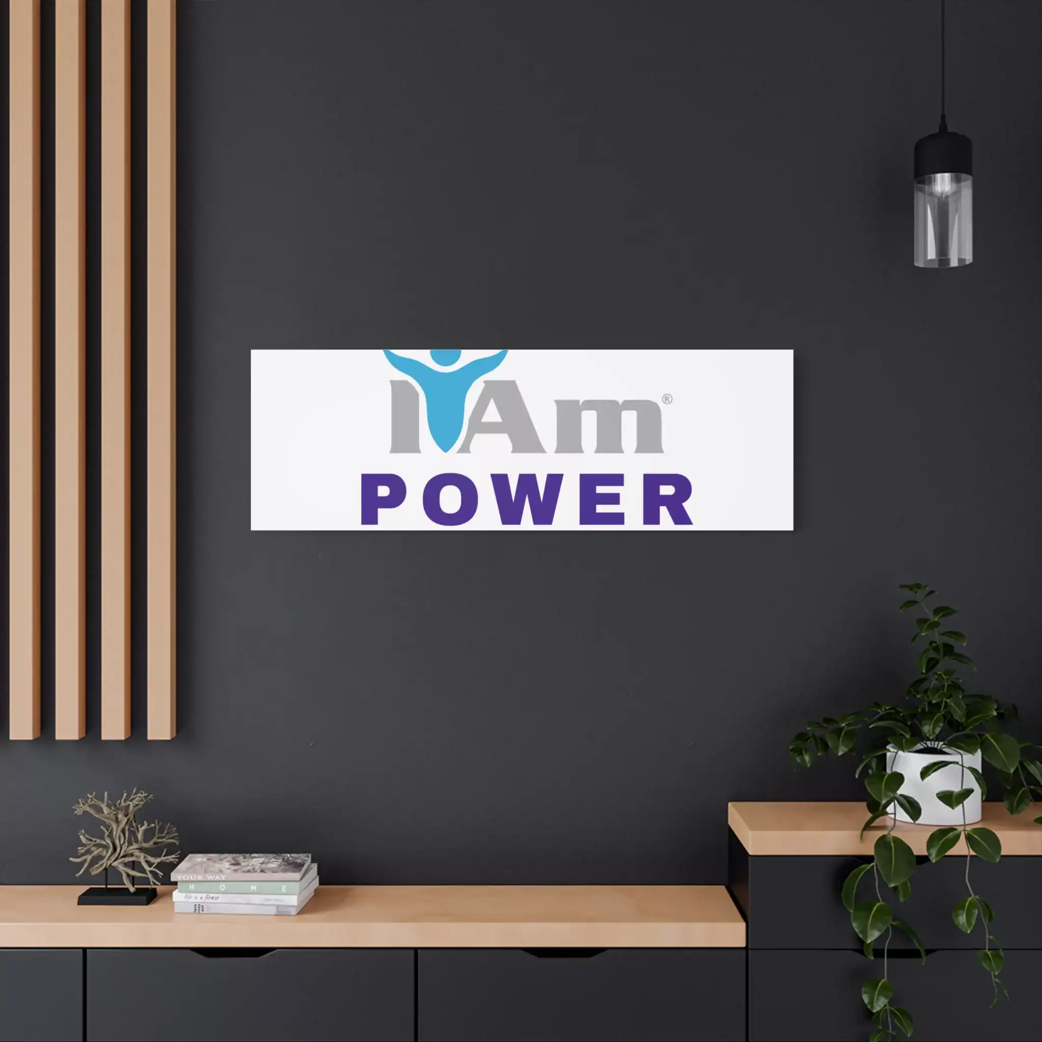 1776049895098966542_2048.webp Motivational wall art with 'I Am Power' message in modern office setting.