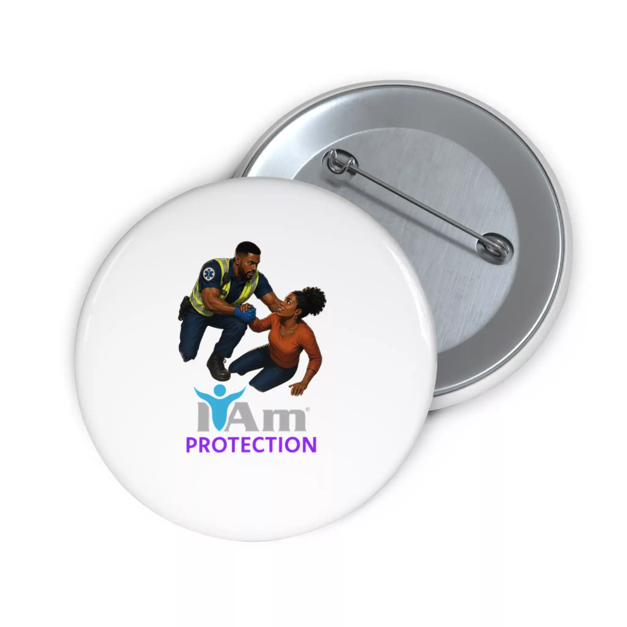 17790858003044514457_2048.webp Protection badge pin with a graphic of a protector helping a person.