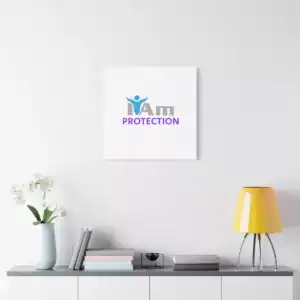 Inspirational wall art with 'I Am Protection' message on a white wall.