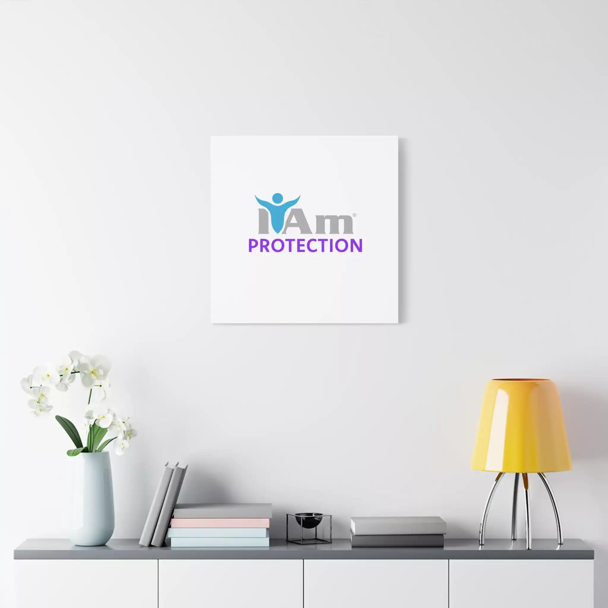 1787130865284320520_2048.webp Inspirational wall art with 'I Am Protection' message on a white wall.