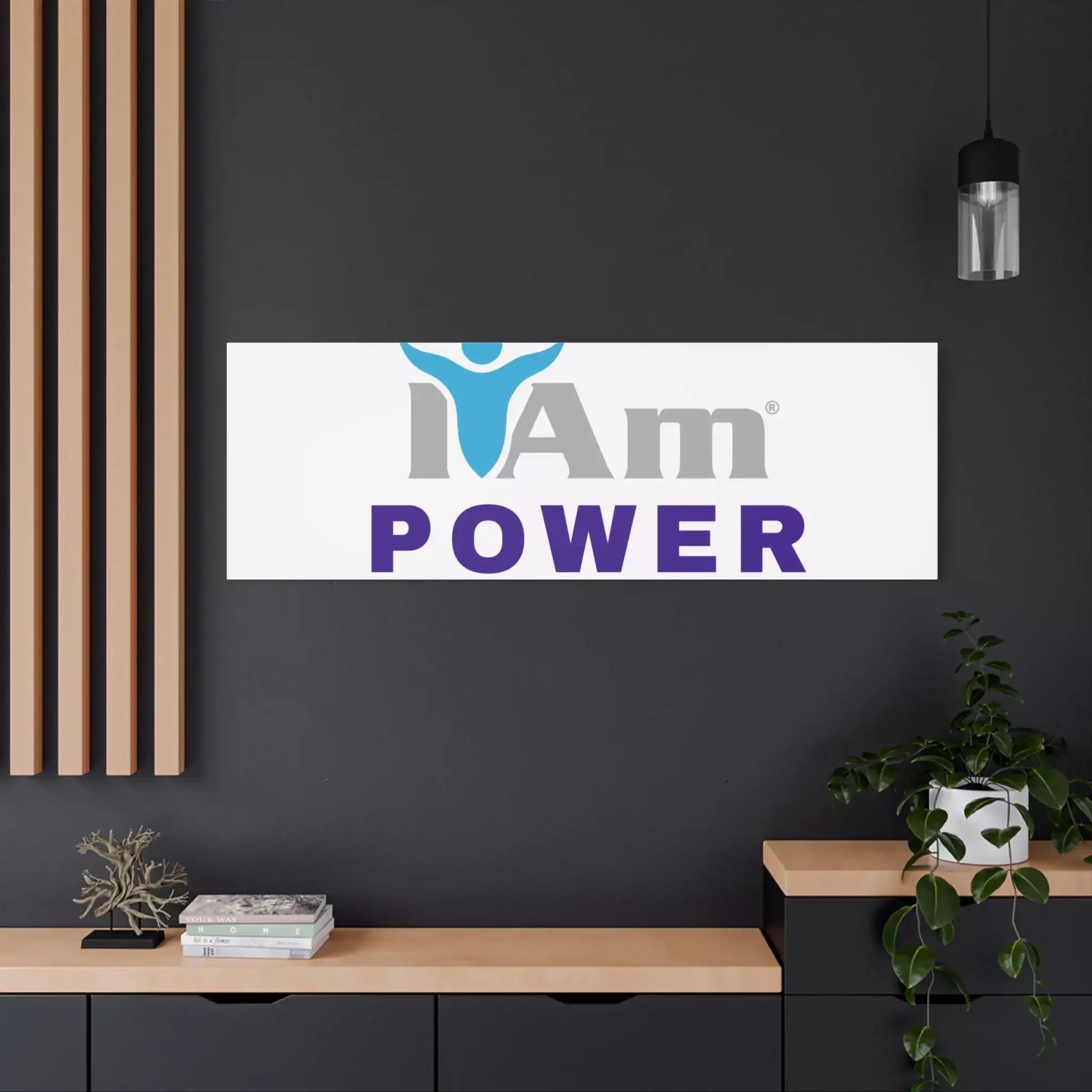 17972730025547447480_2048.webp Inspirational wall art with 'I Am Power' message on a modern dark wall.