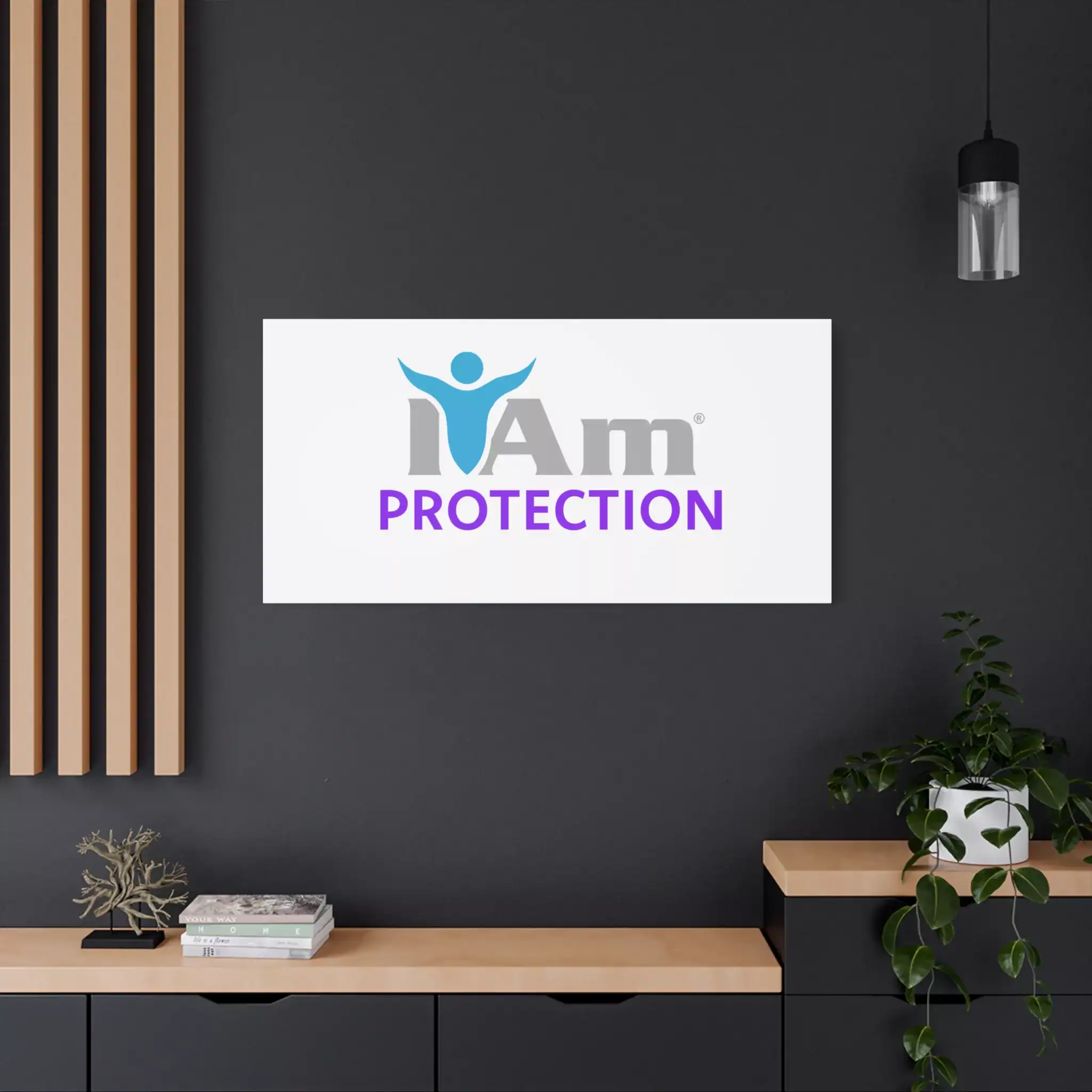 18282452021966096377_2048.webp Inspirational wall art with 'I Am Protection' message on a modern dark wall.