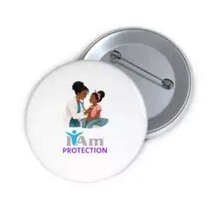 Protection badge featuring a healthcare worker and child from 'I Am Protection' post.