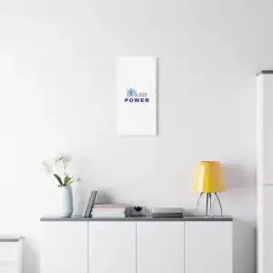 Minimalist wall art with 'I Am Power' message in a modern home setting.