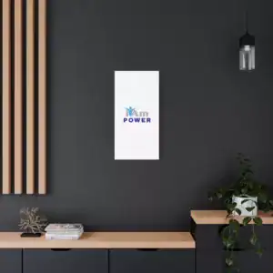 Inspirational wall art with 'I Am Power' message on a dark wall.