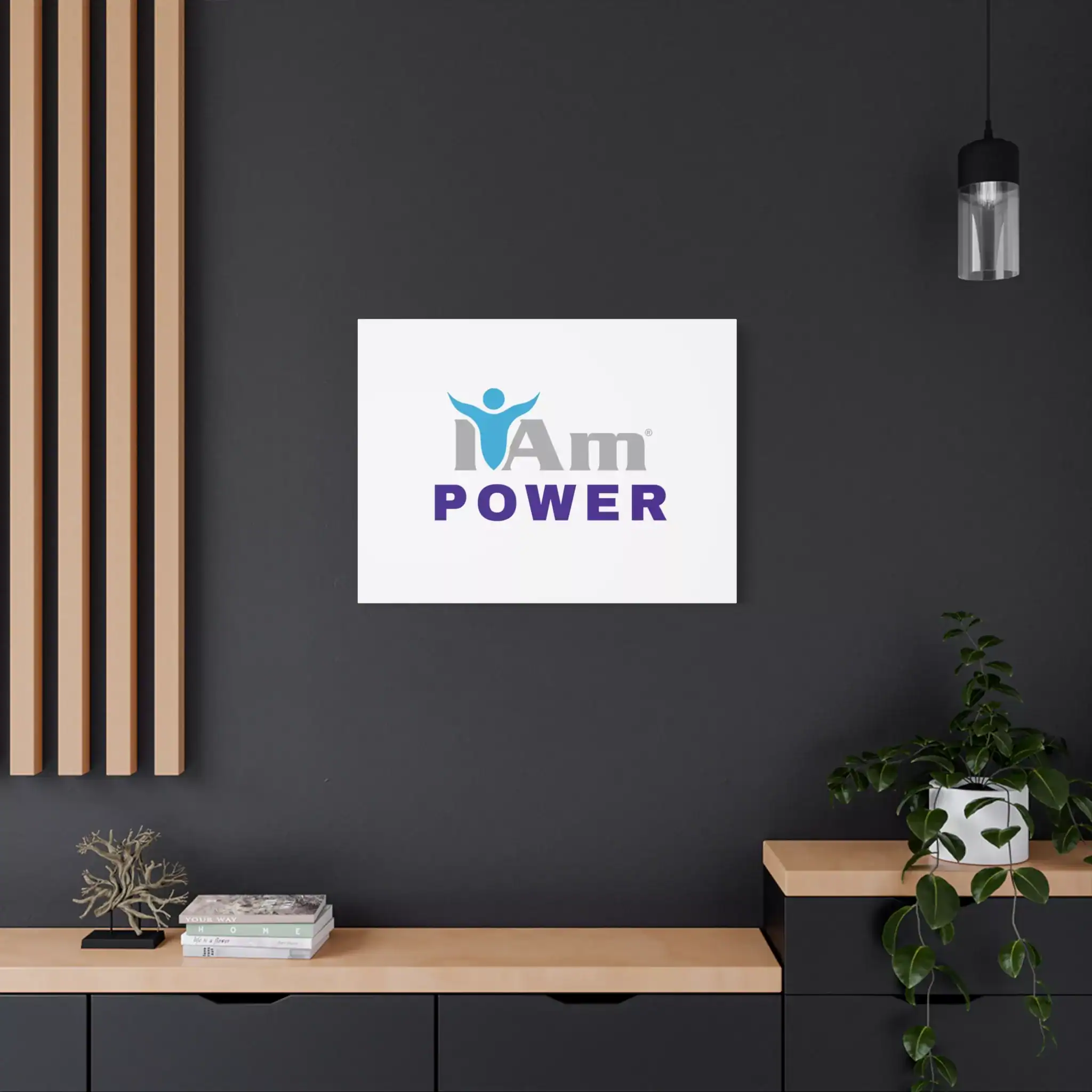 2225443973095300182_2048.webp Inspirational wall art with the phrase 'I Am Power' on a dark wall.