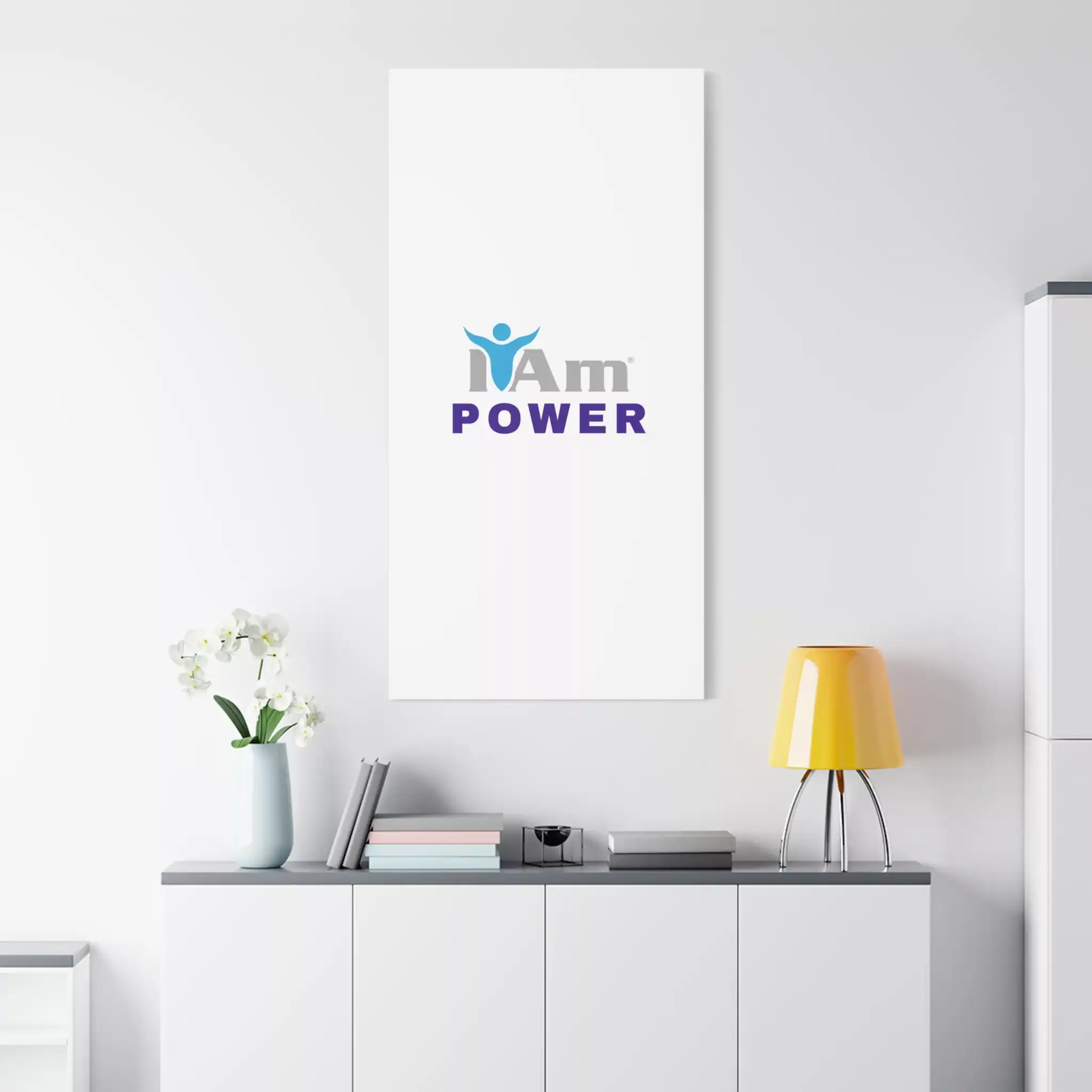 2230850470710196893_2048.webp Inspirational wall art with 'I Am Power' message on a white canvas in modern room.