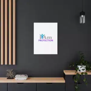 Inspirational wall art with 'I Am Protection' message on a dark wall.