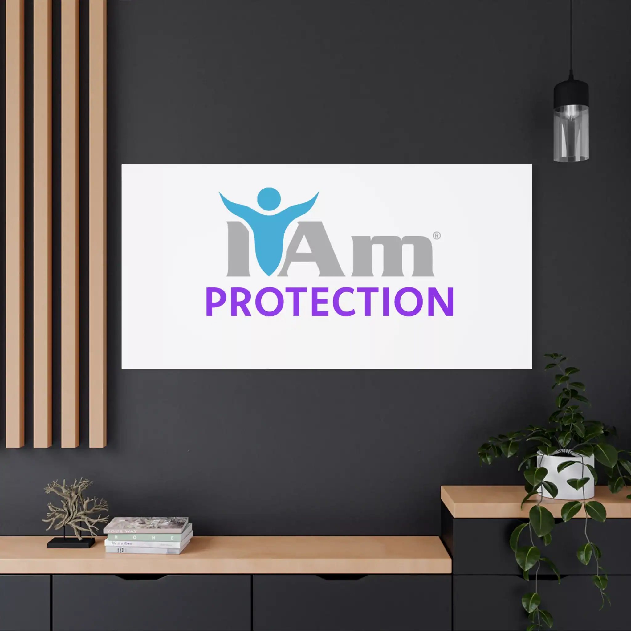 2395534659032211974_2048.webp Marketplace logo with protection theme on a modern wall.