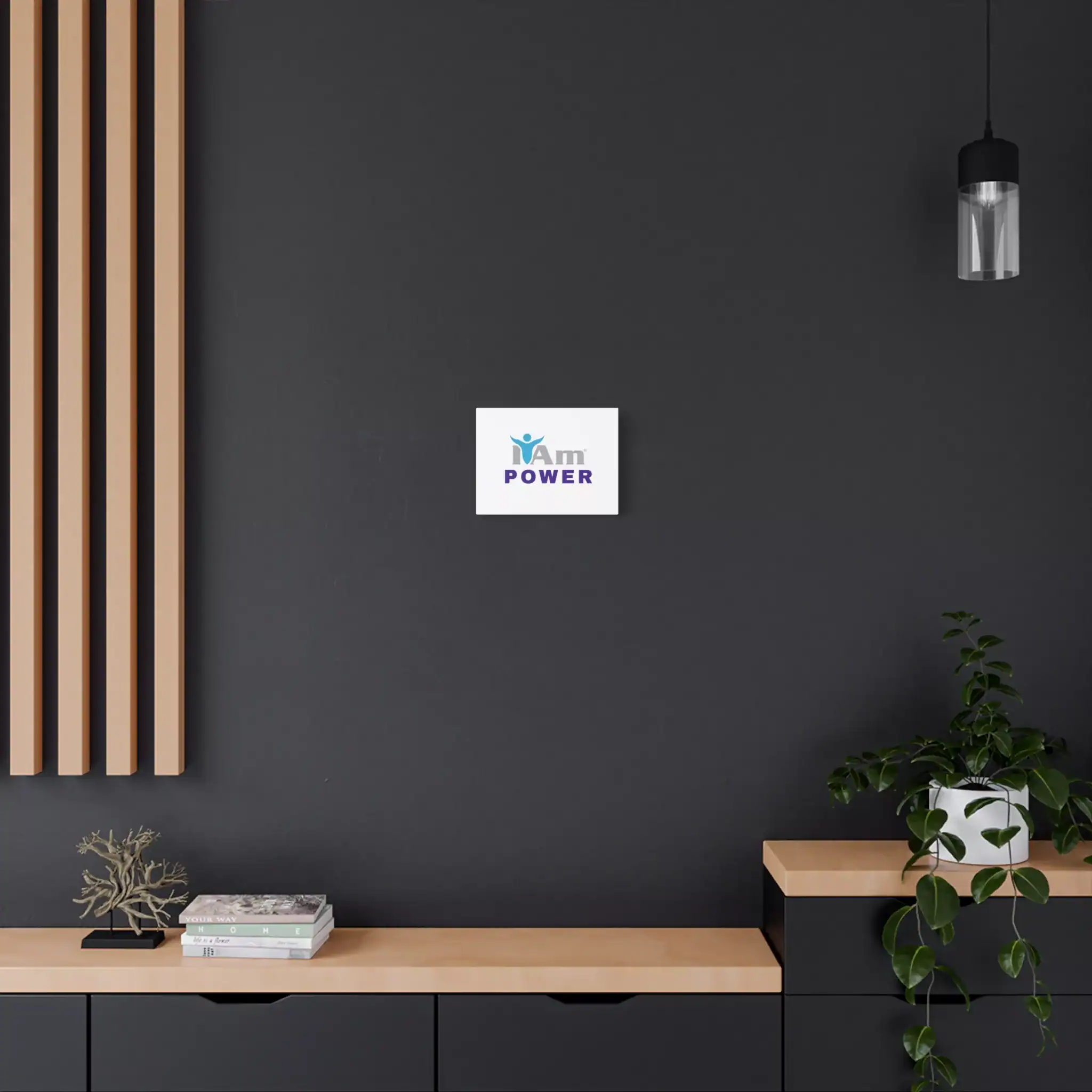 2832709939625942777_2048.webp Minimalist wall decor with 'I Am Power' canvas art in modern interior.
