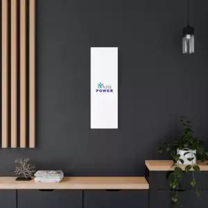 Inspirational wall art with 'I Am Power' message on a modern dark wall.