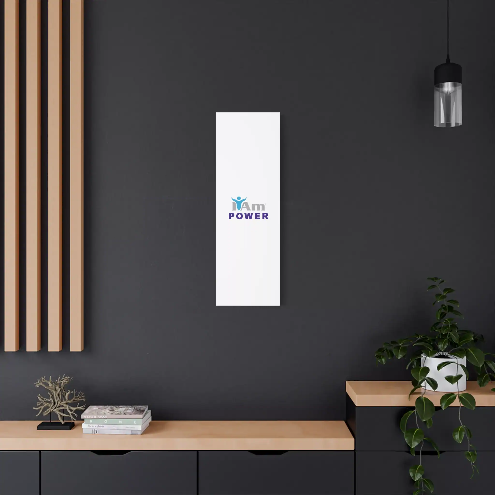 2886910550329167786_2048.webp Inspirational wall art with 'I Am Power' message on a modern dark wall.