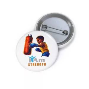 Child boxing with a punching bag promoting strength and health.