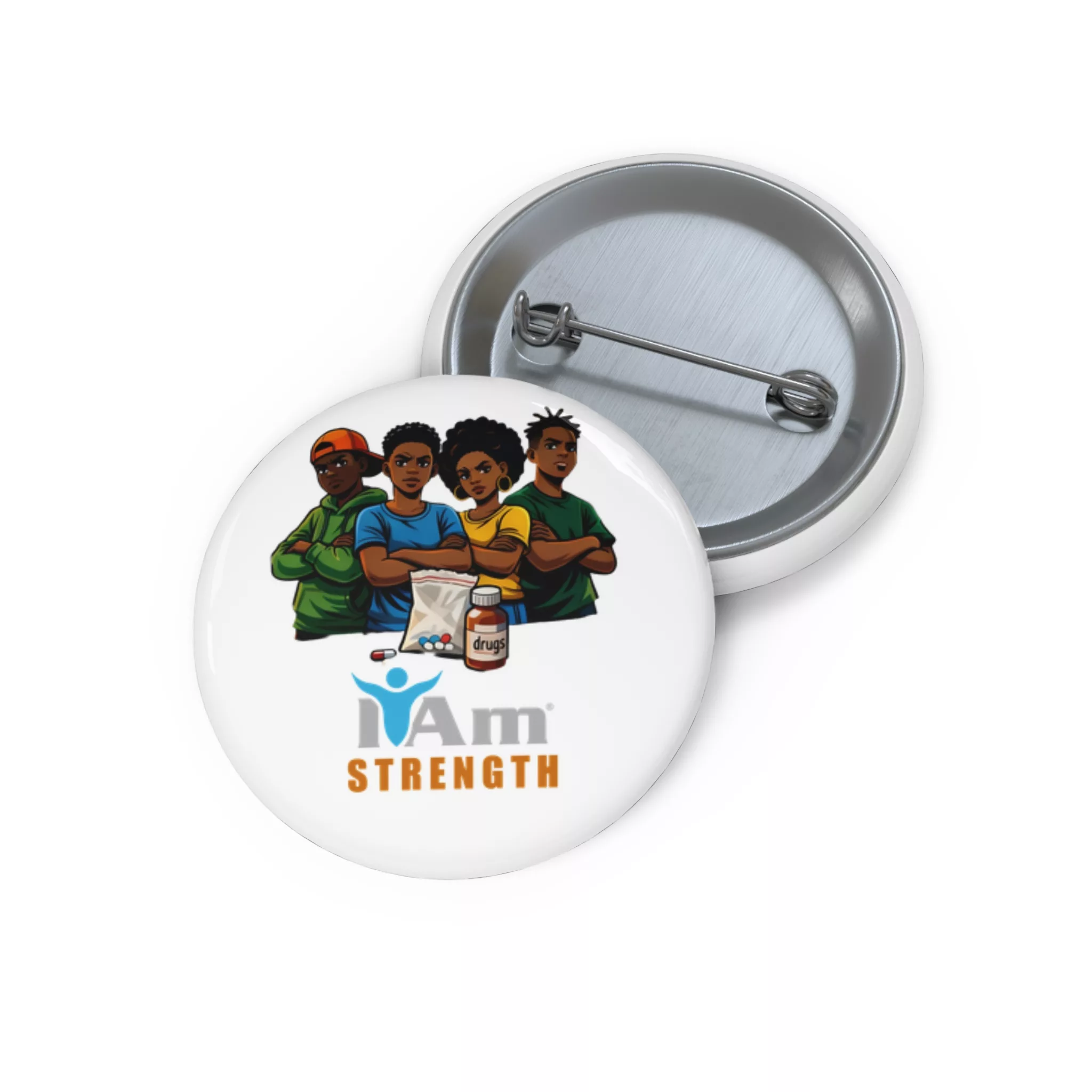 2986404025923188418_2048.webp Empowerment badge with diverse youth promoting strength and drug prevention.
