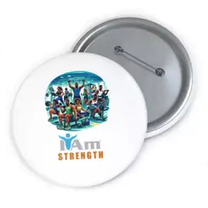 Empowerment badge with diverse people exercising at the gym for health and strength.