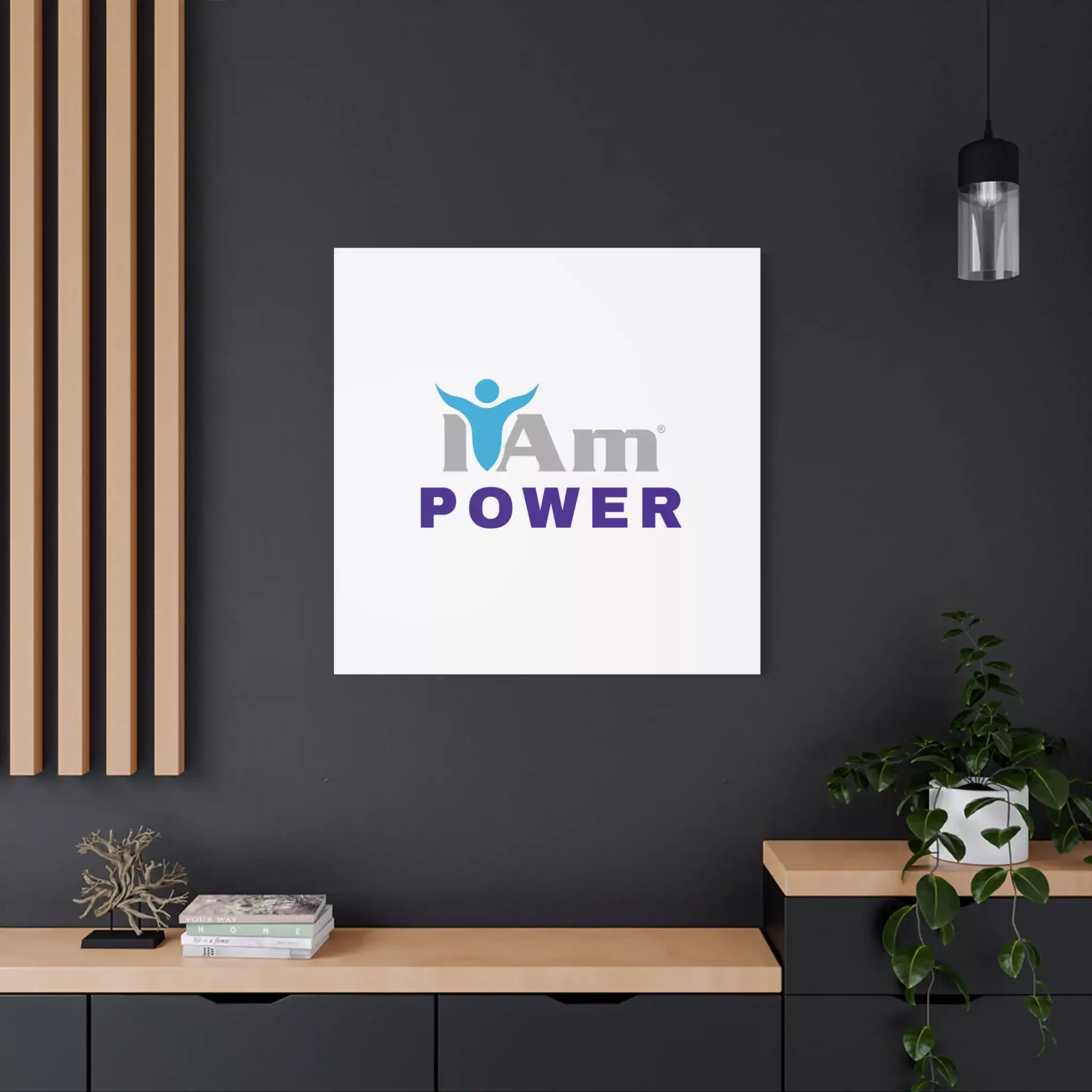 3209042654762435391_2048.webp Inspirational 'I Am Power' canvas wall art on dark wall with modern decor.