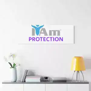 I Am Protection canvas wall art with motivational message in a modern room setting.