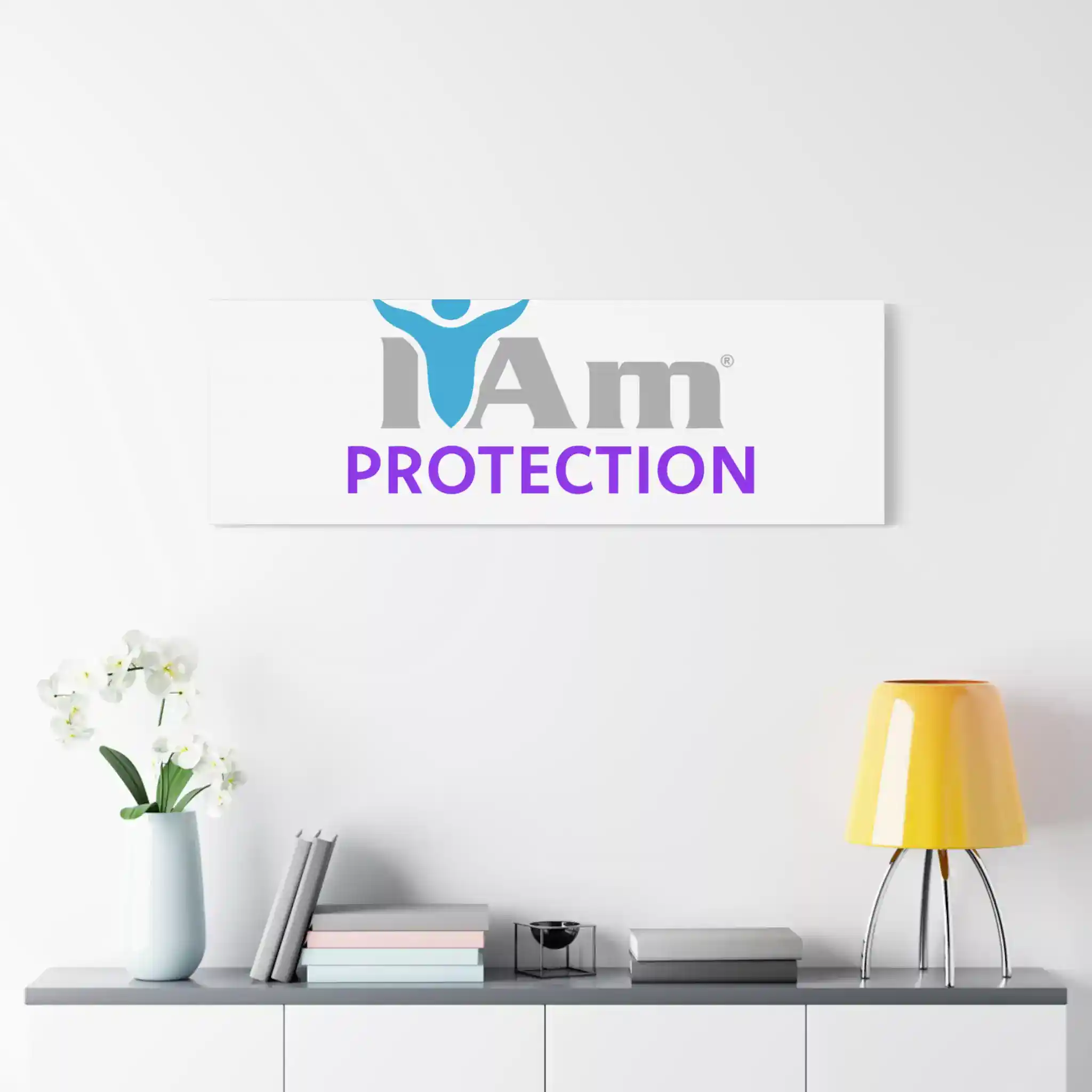 3379443041193967677_2048.webp I Am Protection canvas wall art with motivational message in a modern room setting.