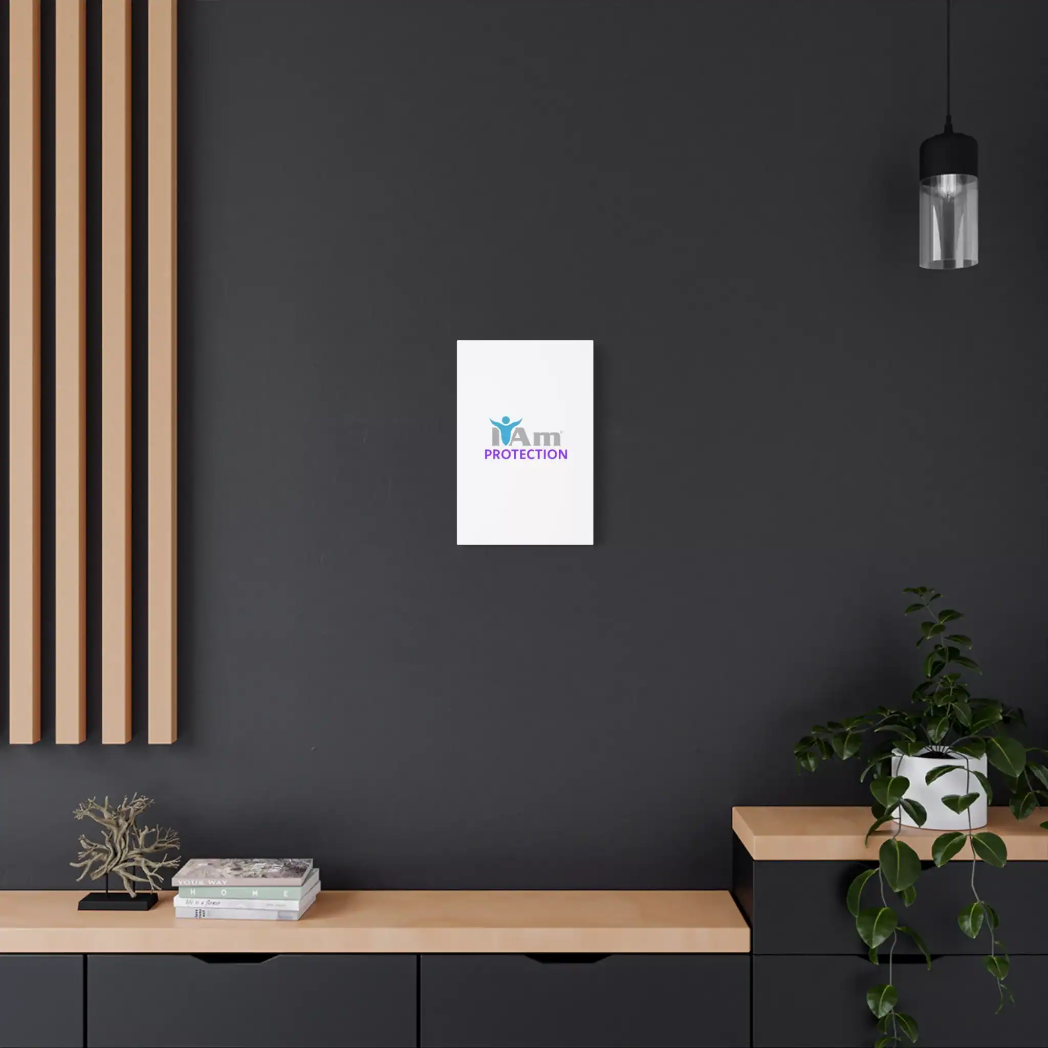 3397191928505365130_2048.webp Minimalist wall art with 'I Am Protection' message in a modern interior.