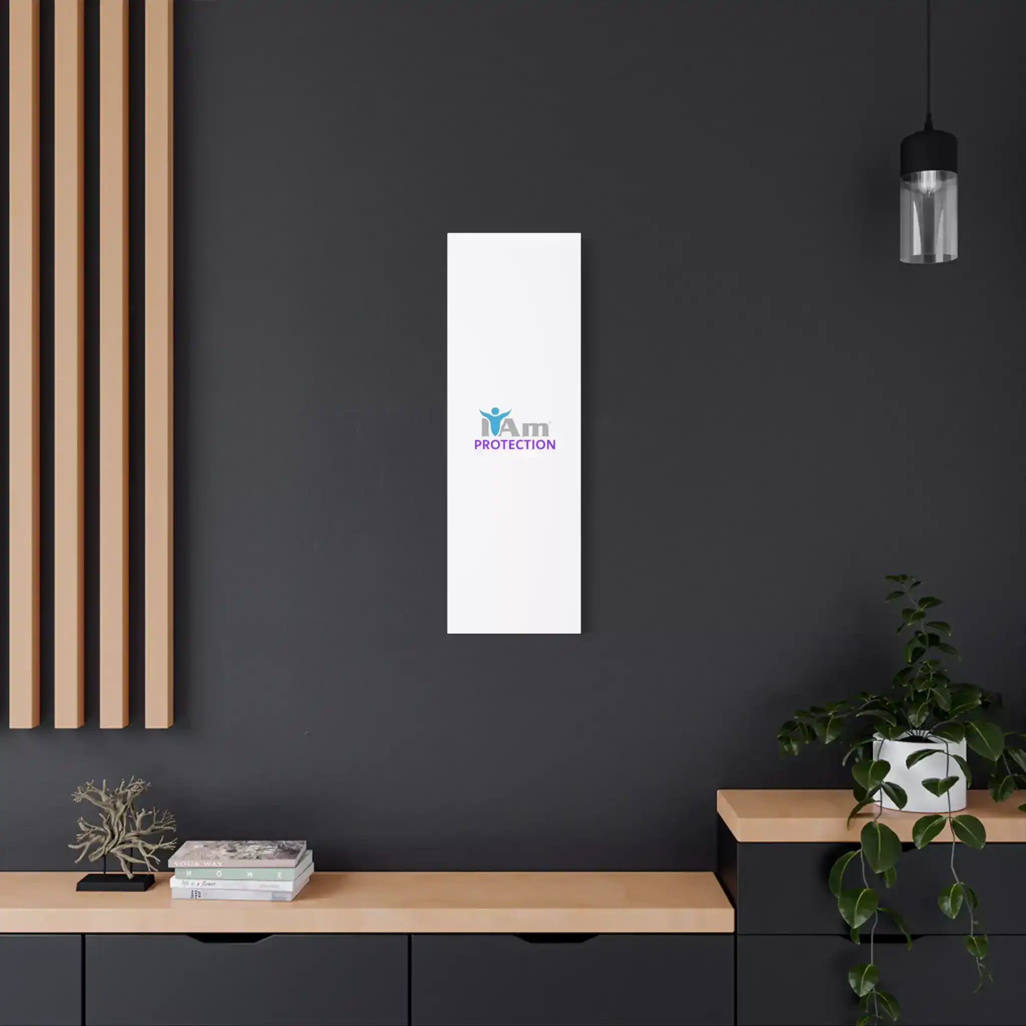 3681619309741108263_2048.webp Minimalist wall art with 'I Am Protection' text on a white canvas in modern interior.