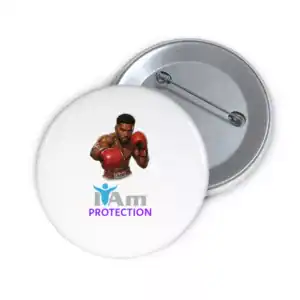 Empowerment badge for fighters and advocates with boxing gloves and 'I Am Protection' text.