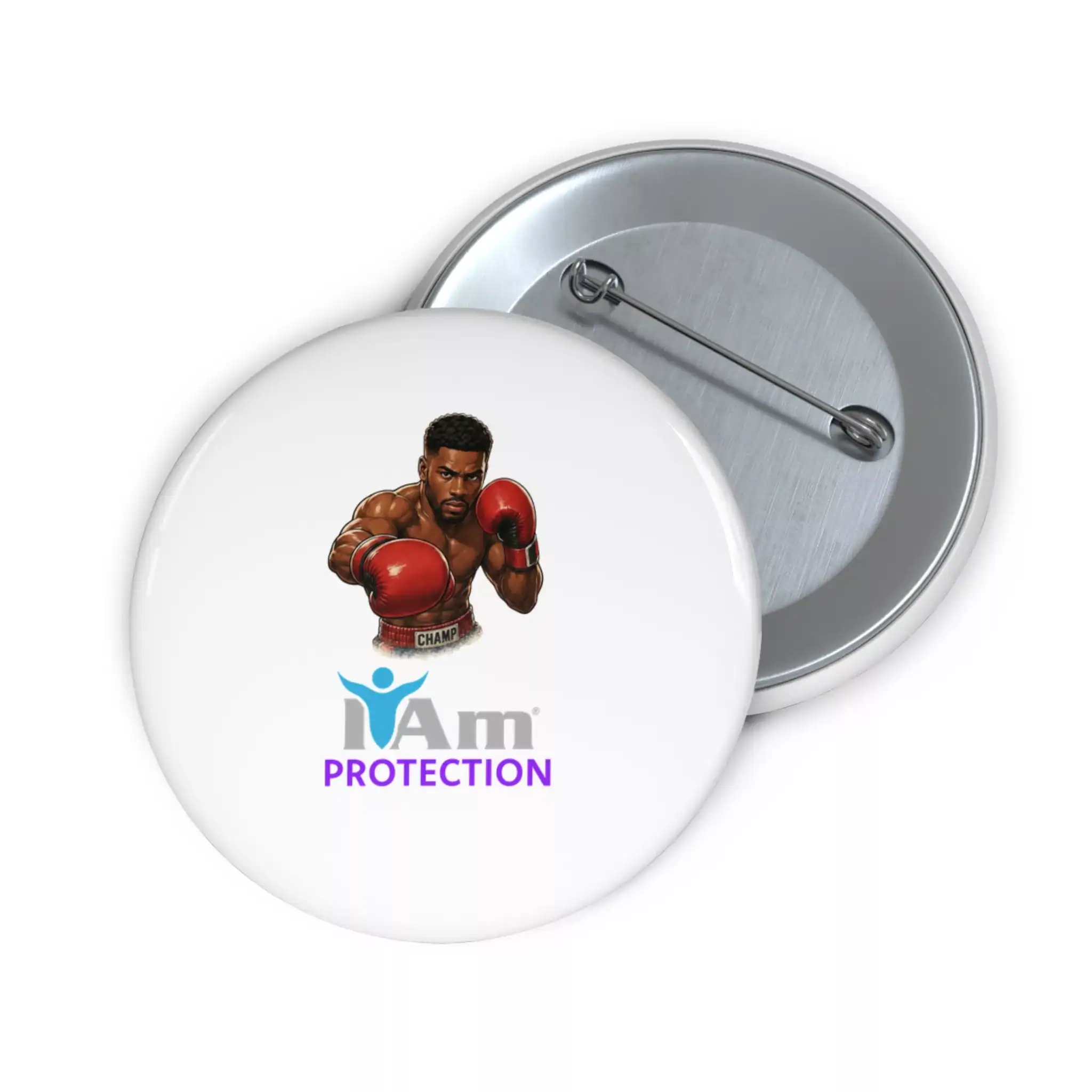 3726545901096945950_2048.webp Empowerment badge for fighters and advocates with boxing gloves and 'I Am Protection' text.