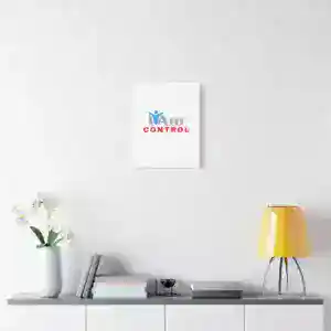 Inspirational wall art with 'I Am Control' message in a modern home decor setting.