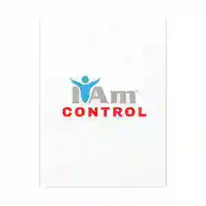 Inspirational wall art with 'I Am Control' message and logo design.