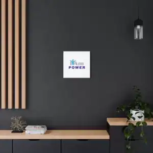 Inspirational wall art with 'I Am Power' message on a dark wall.