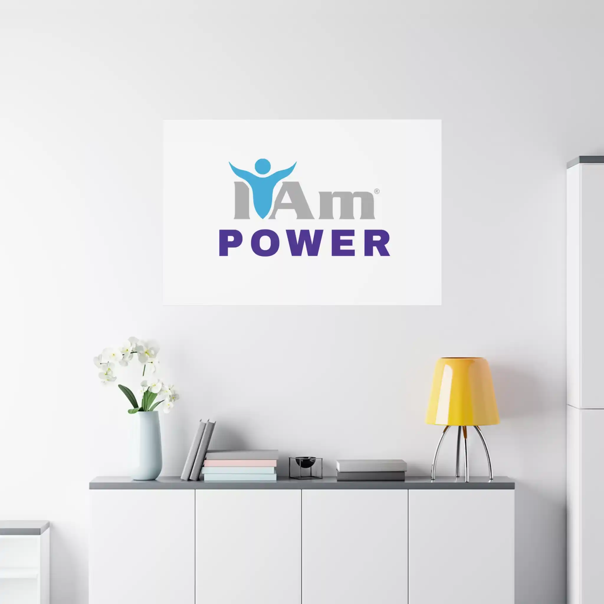4290647603433399280_2048.webp Inspirational wall art with 'I Am Power' message on a white wall.