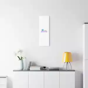 Minimalist white wall with protection-themed wall art and decor.