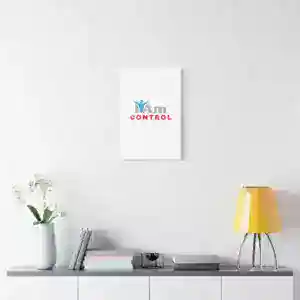 Minimalist wall art with 'I Am Control' text in a modern home decor setting.
