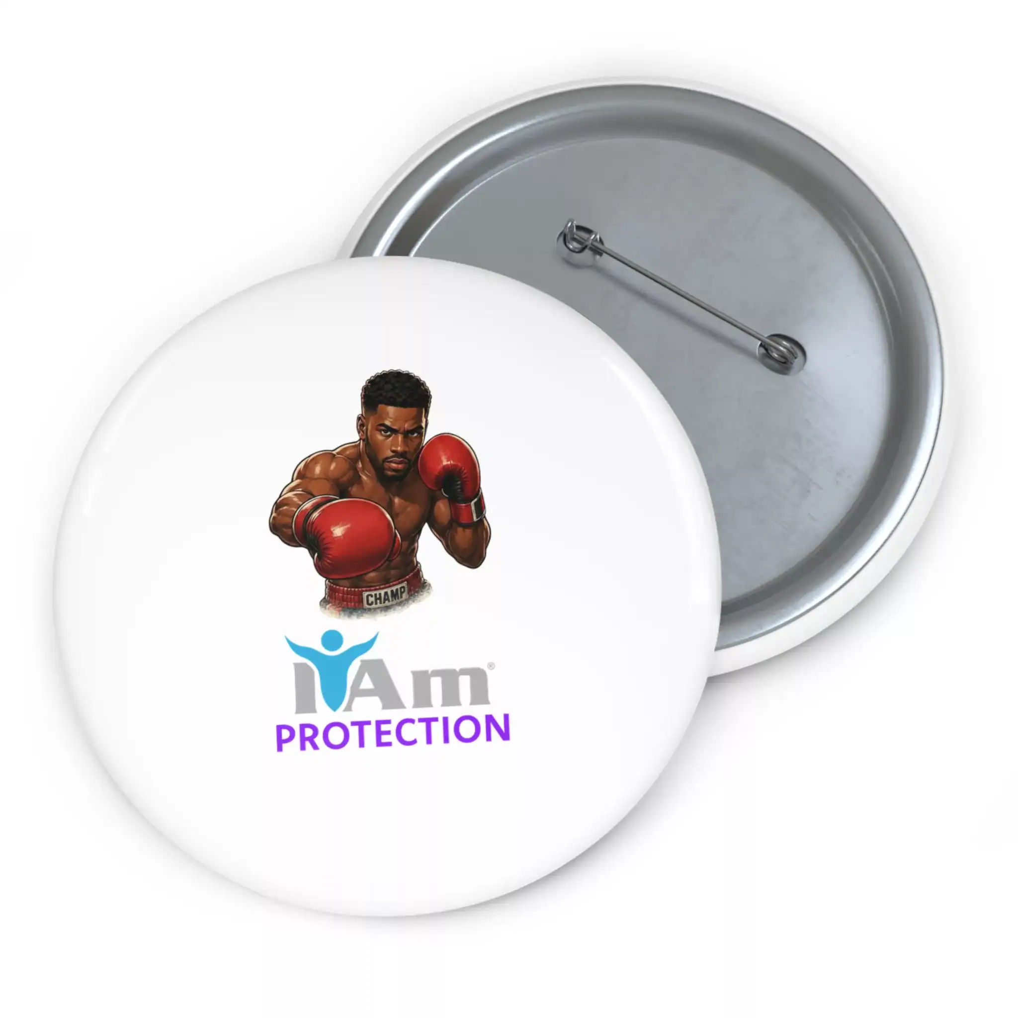4890805573302498623_2048.webp Boxer with gloves and 'I Am Protection' badge for fighters and advocates.