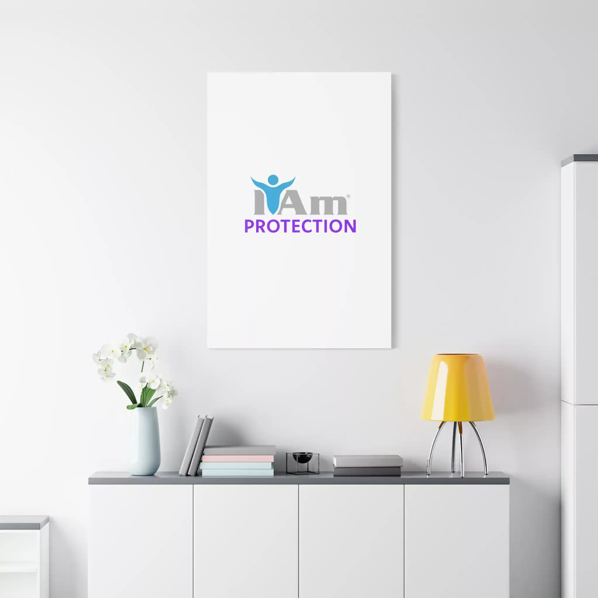 5088701564236769253_2048.webp Inspirational wall art with 'I Am Protection' message in a modern room setting.