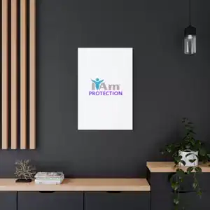 Inspirational wall art with 'I Am Protection' message on a dark wall.