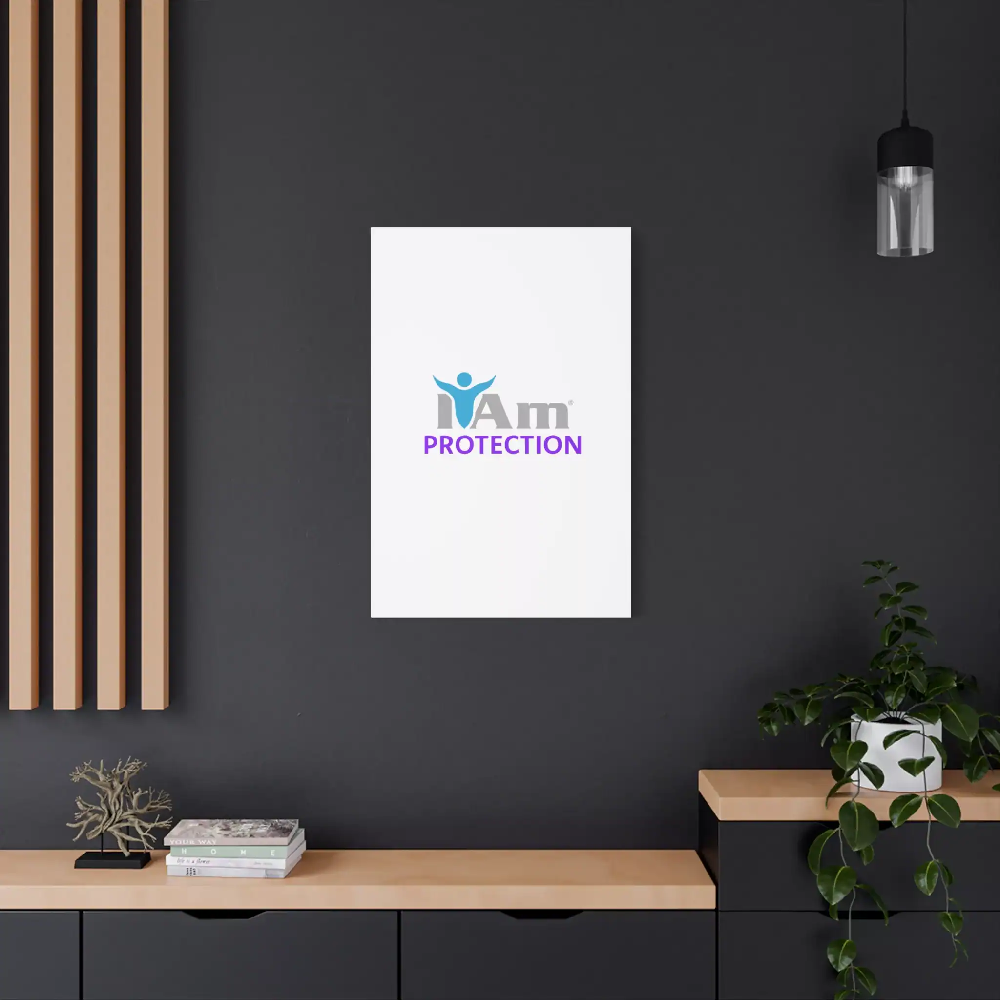 5276383748127146645_2048.webp Inspirational wall art with 'I Am Protection' message on a dark wall.