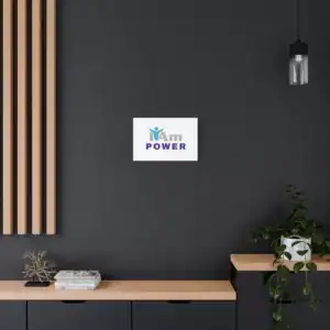 Inspirational wall art with 'I Am Power' message on a dark wall.