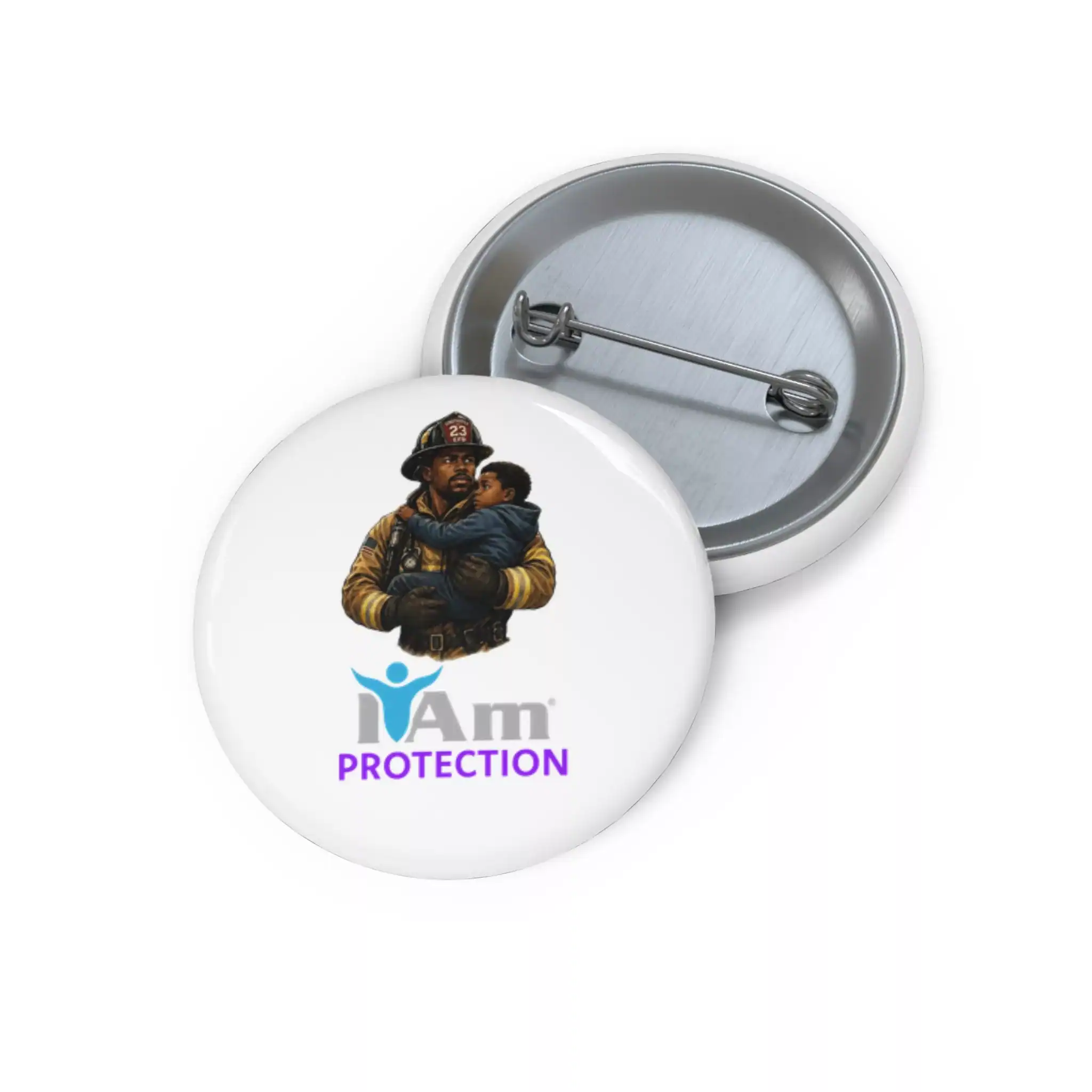 5673768926167966653_2048.webp Protection badge with firefighter and child image for empowerment and advocacy.