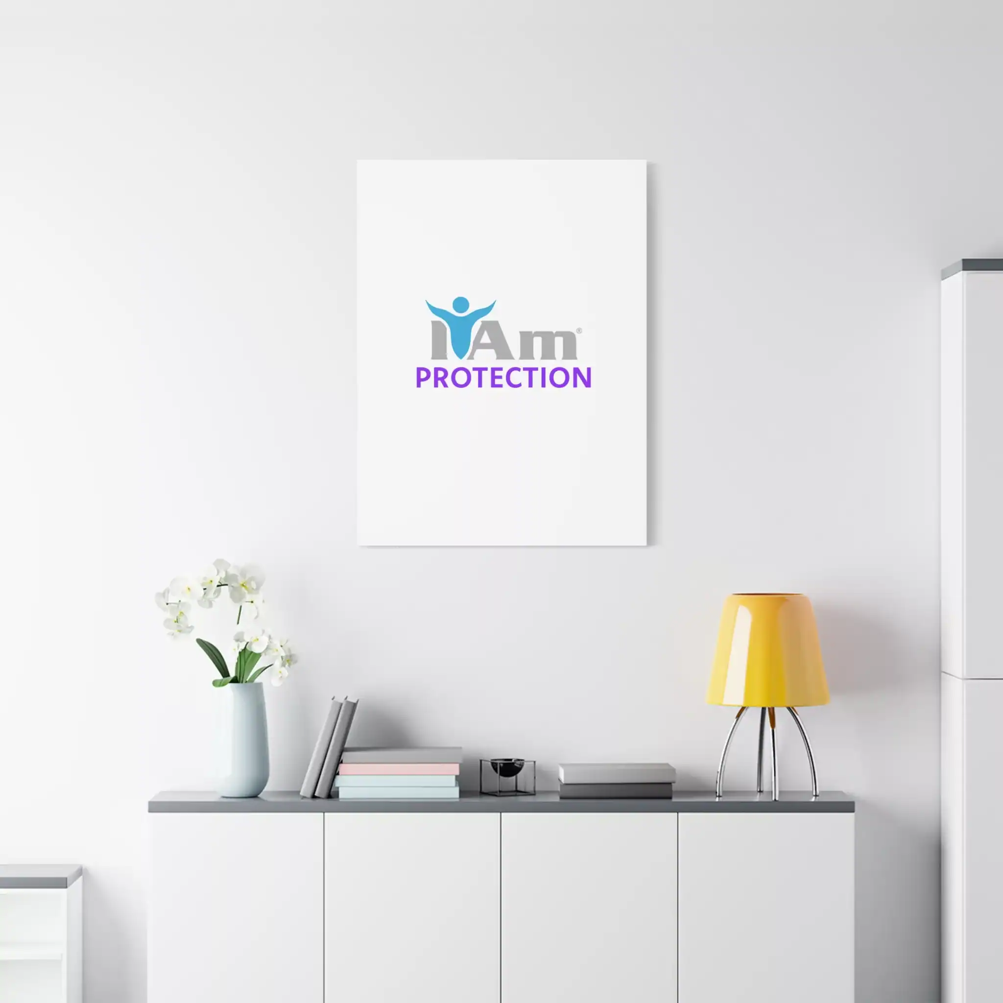 6252267375215786709_2048.webp Inspirational wall art with 'I Am Protection' message in a modern room setting.