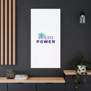 Inspirational wall art with 'I Am Power' message on a white canvas.