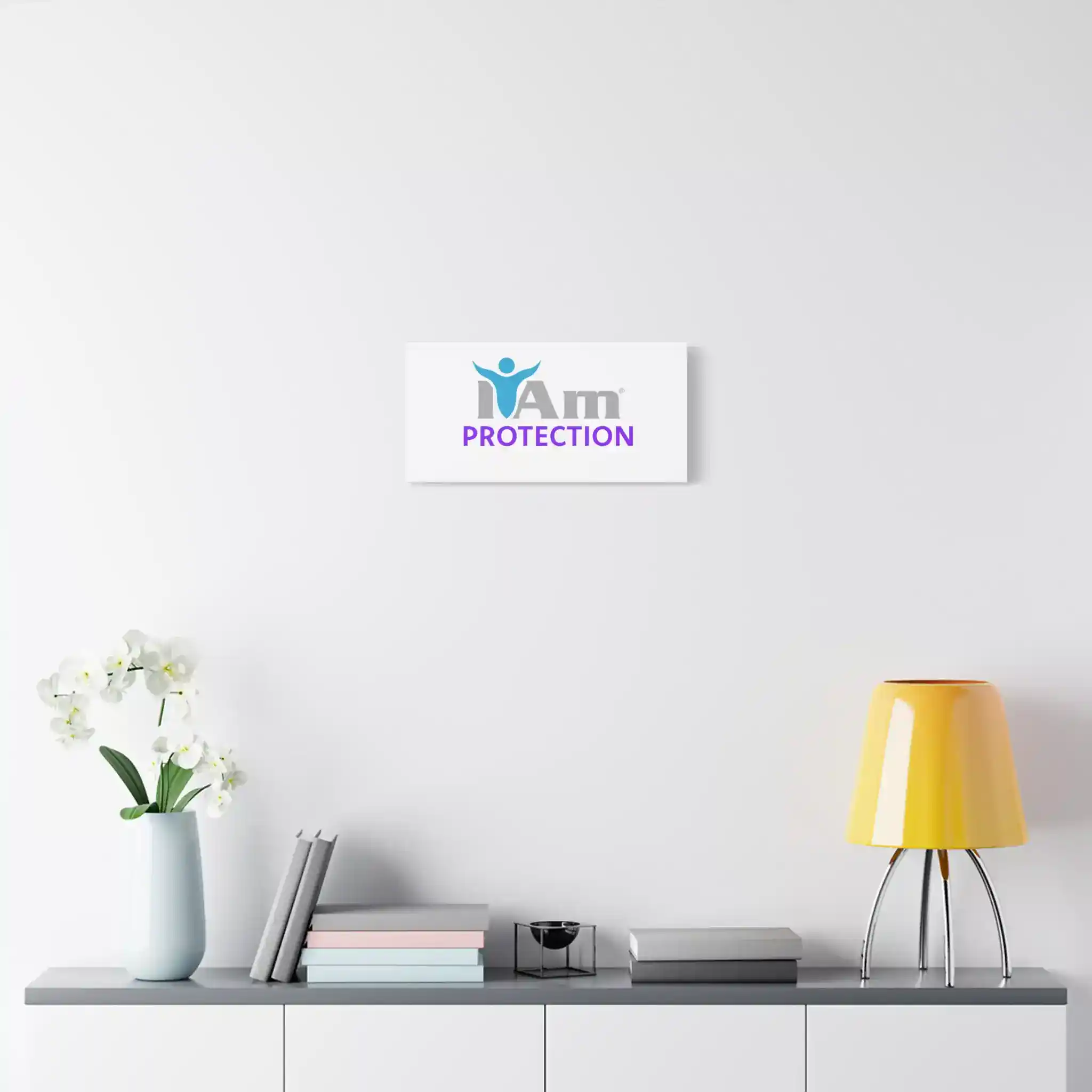 6408083301245863108_2048.webp Protection-themed wall art with a blue figure and purple text on a white background.