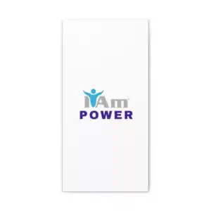 Inspirational wall art with 'I Am Power' message and a human figure icon.