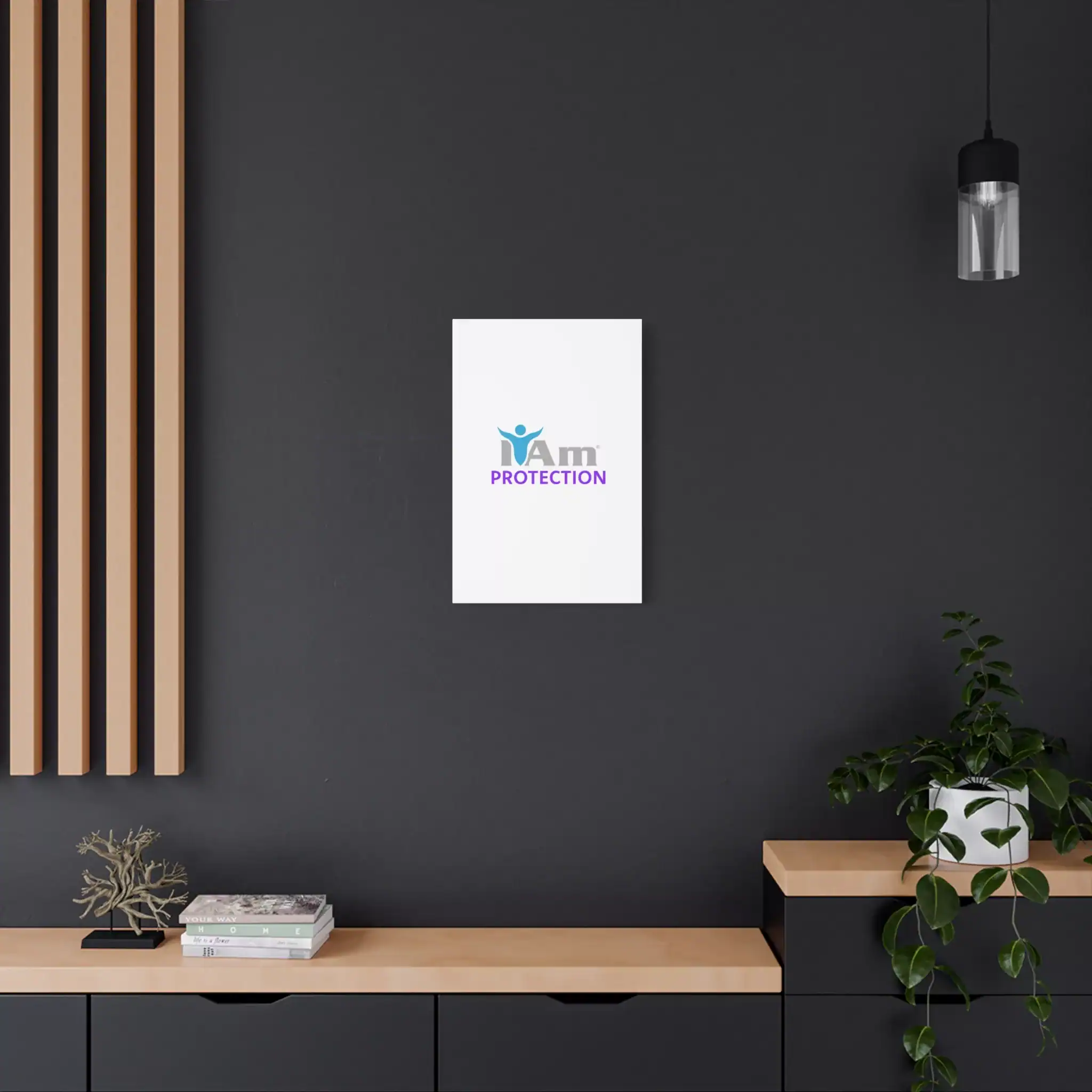 6668723195604271720_2048.webp Inspirational wall art with 'I Am Protection' message on a dark wall.