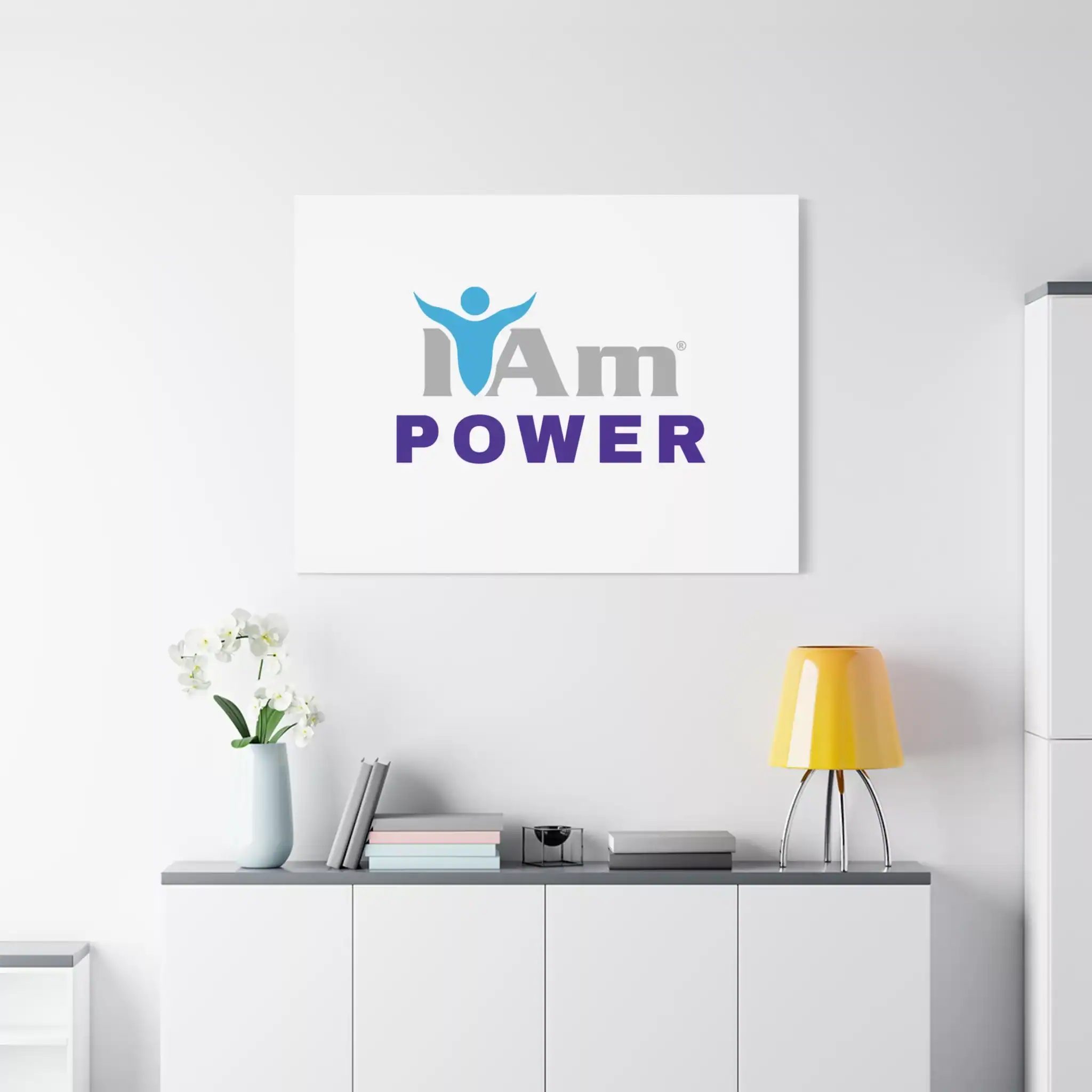 6762518177054365156_2048.webp Inspirational wall art with 'I Am Power' message in a modern home setting.
