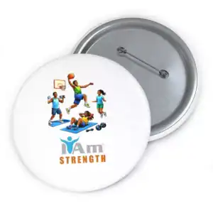 Empowerment badge with diverse children engaging in sports and fitness activities.