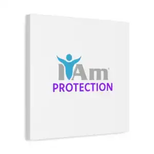 Inspirational wall art with 'I Am Protection' message and abstract figure design.